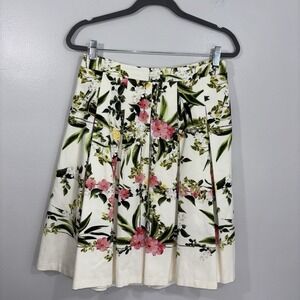 Talbots Floral Trellis Cream/Pink Pleated Midi Skirt Women's Size 4
